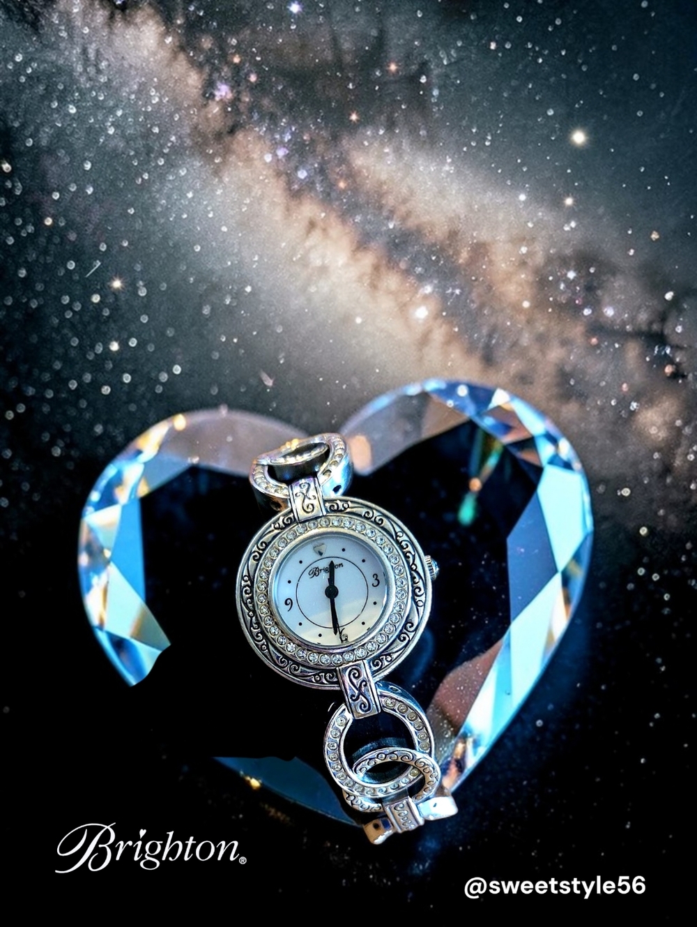 BRIGHTON "Stardust" Vintage Silver And Crystal Watch SWEET AND SPARKLY!